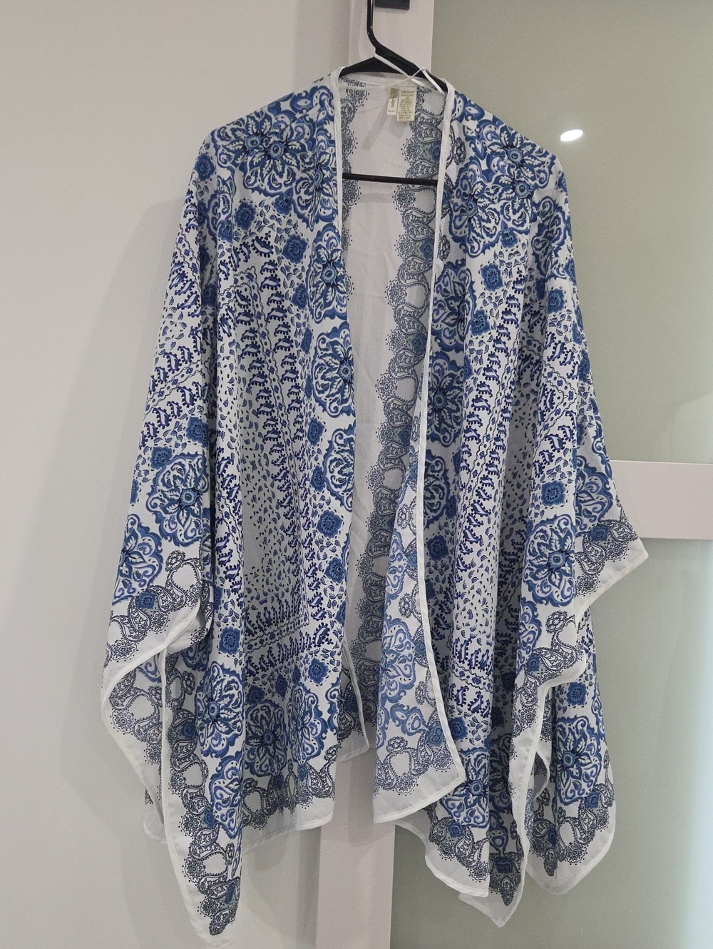 Japna Blue & White Floral Print Kimono Cape